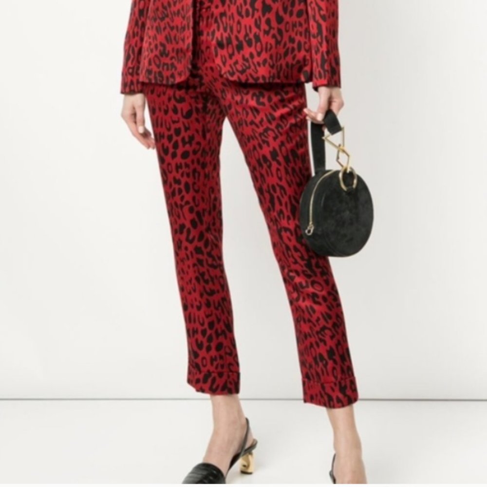 NWT Robert Rodriguez Red Leopard Satin Pants